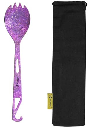 SILVERANT Göffel aus Titan, 16,4 cm, lang, mit kristallisierter Oberfläche, für Camping, Wandern und Rucksackreisen, extra stark, langlebig und leicht, mit Kordelzug-Etui, Violett