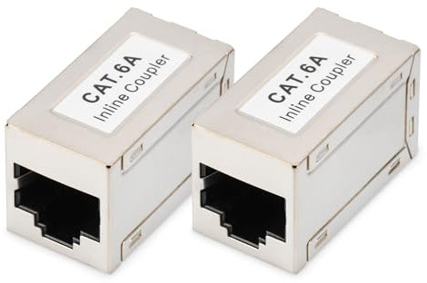 DIGITUS DN-93905 Acoplador RJ45 Cat 6A, 2 Piezas, Extensión de Cable LAN, Conector de Cable de Red Cat6A, Compatible con PoE, Acoplador Modular, para Switch, DSL, Módem, Router, PC, Plata
