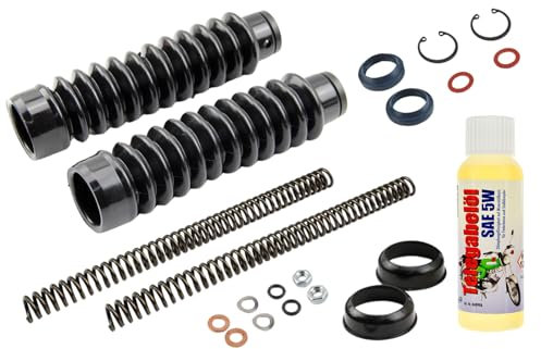 Telegabel Reparaturset 2x Druckfeder 3,2mm, 2x Faltenbalg, Öl, Abdeckkappe für Simson S50 S51 S70 S53 S83, 21-teilig
