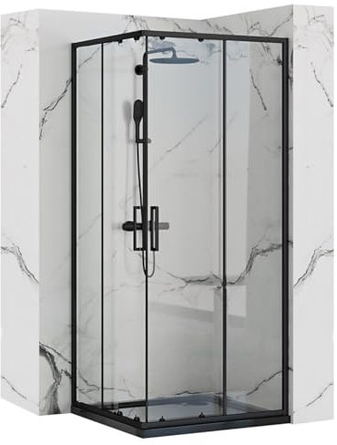 REA CABINA DE DUCHA PUNTO 80 X 80 X 190 CM CABINA DE DUCHA CUADRADA CON PLATO DE DUCHA SAVOY WHITE (NEGRO)