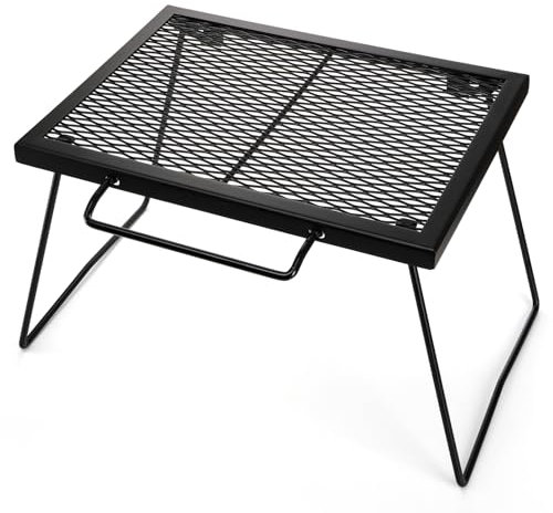 Elsjoy Folding Campfire Grill Grate with Carrying Handle, Portable Camping Grill Over Fire Mesh Grate, Heavy Duty Steel Grate for Outdoor Cooking, Picnic, BBQ