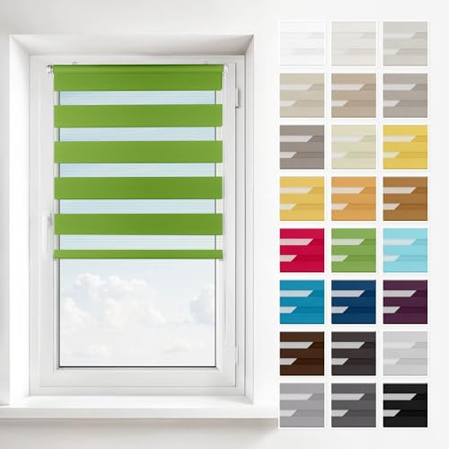 Estika Doppelrollo ohne Bohren – 2-in-1 Montage (Klemmfix, Wand oder Decke) – Grün – 35 × 120 cm – Rollo für Fenster innen