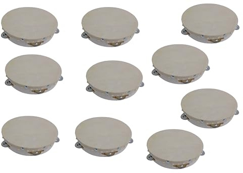 Generico 10 Tamburello in legno con sonagli in metallo 17,5 cm. Diametro, Bomboniera, Danza Cerimonia, Perty, Festa, Articolo Artigianale