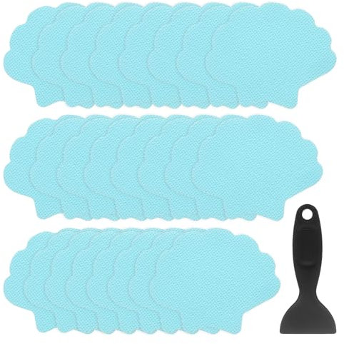 QUARKZMAN 24 Piezas de Pegatinas Antideslizantes para Bañera Ducha Piso 3.7 Cinta Adhesiva Antideslizante Estilo Concha con Raspador para Baño Cocina Escalones de Bañera, Azul