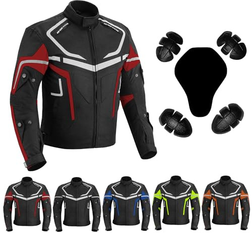 Vaster Moto Chaqueta de motociclista impermeable y blindada hombre, para invierno y verano, de Cordura, con homologación CE (EN 17092-4) (FR/ES, Letras, M, Regular, Regular, Rojo)