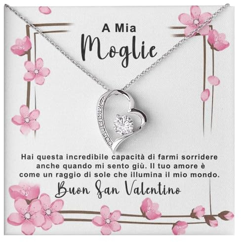 Bramart Collana Donna A Mia Moglie Buon San Valentino Idea regalo per lei Finitura in Argento, Matrimonio Idee Regali San Valentino - Cofanetto con DEDICA incluso (Moglie - San Valentino)
