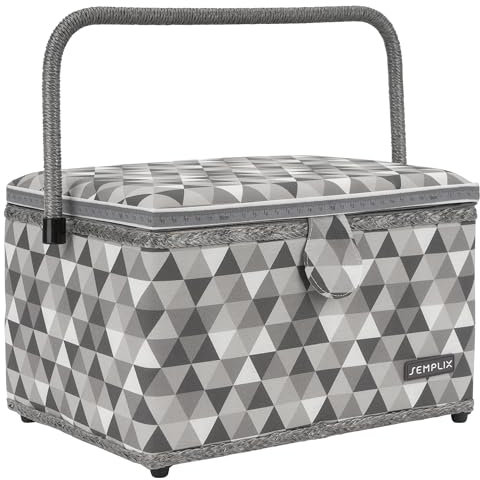 SEMPLIX Nähkorb Diamond Nähkästchen mit Magnetverschluss, Tragegriff (30,5x22,5x19cm) (Anthrazit/Grau)