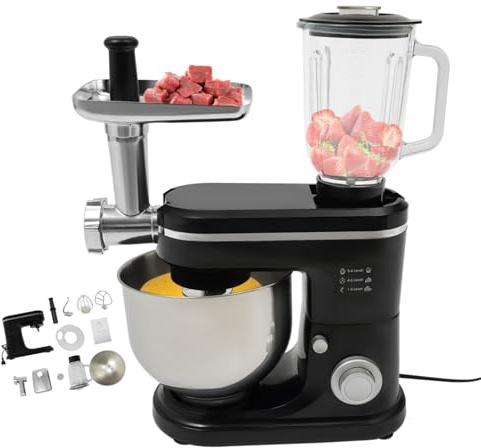 3 in 1 Universal Küchenmaschine Multifunktionsmixe | 6L Rührmaschine & 1.5L Saftpresse Standmixer | 1500W Multifunktionale Knetmaschine | 6-stufige Gescheindigkeit Edelstahlschüssel Rührschüssel