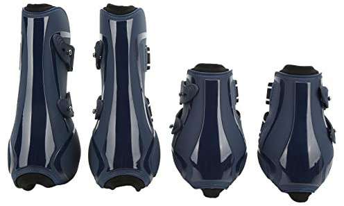 Guêtres de Protection pour Cheval 4 Pièces, Bottes Équitation en PU et Néoprène, Amortissement Renforcé - Protection Antichoc, Respirantes, Idéales pour Équitation Sécurisée (Un ensemble de M bleu