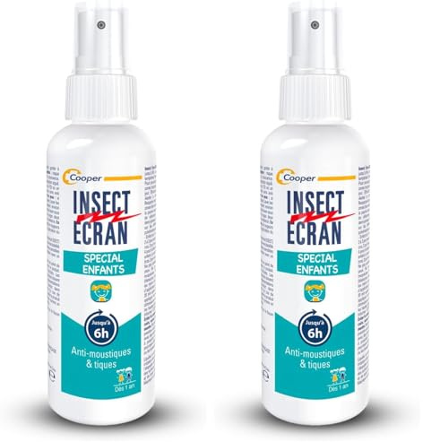 INSECT ECRAN - Spécial Enfants - Spray Anti-Moustiques – Efficacité 6h - Protection contre les piqûres de moustiques et de tiques – Répulsif peau – Dès 1 an - 100 ml (Lot de 2)