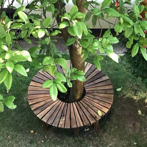 Banc d'arbre semi-circulaire en bois massif résistant aux intempéries pour extérieur et patio - Mobilier de jardin incurvé décoratif pour la détente et le plaisir