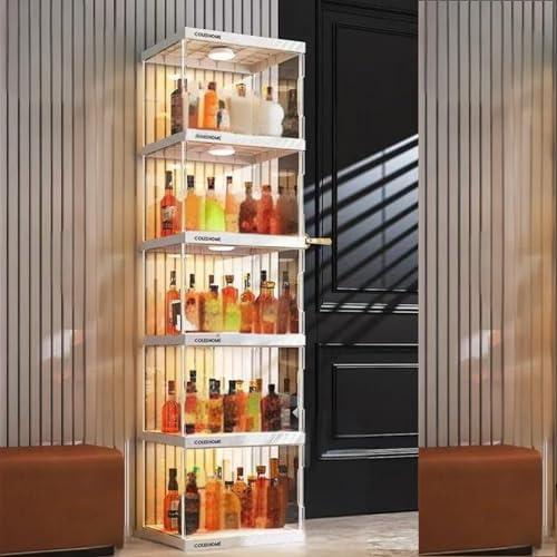 Hggdsac Portabottiglie di Vino, LED Vetrina espositiva in acrilico, armadi Curio, Vetrinetta per Collezionismo, Scaffalatura per vino, per Cucina, Bar, Cantina 5ripiani: L×W×H:40 * 33 * 154cm