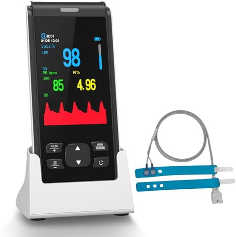 HealthTree JKS50F Oxymètre de Pouls Bébé Enfant Pédiatrique, Saturomètre Rechargeable avec Bluetooth Alarme, Moniteur SpO2 Fréquence Cardiaque et Indice de Perfusion, pour la Maison et le Sommeil