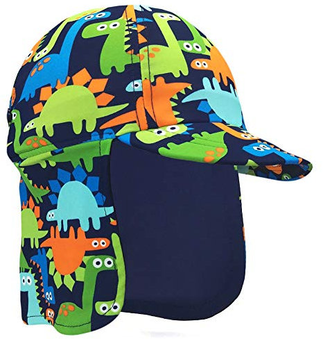 Gifts Treat Kinder Legionäre Hut, UPF 50+ Sonnenschutz Schwimmkappe Flap Hat im Dinosaurier-Muster für Kinder, Jungen Sonnenhut mit Nackenschutz Grün,2-4 Jahre