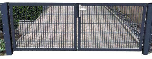 Doppelflügeltor Einfahrtstor Gartentor Matten-Tor Hoftor Grau Anthrazit RAL 7016 / 200cm x 163cm (BxH) inkl. Pfosten