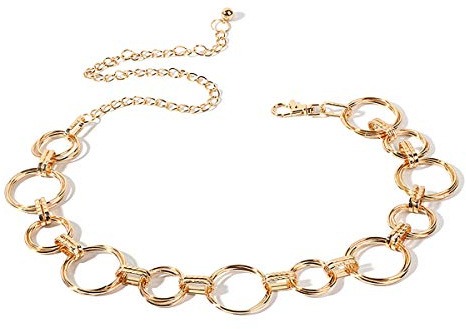 LumiSyne Moda Cinturón De Cadenas Para Mujer Cadena De Cintura Dorado Plata Anillo De Metal Brillante Hebilla Ajustable Cinturón De Vestir Cadena De Cuerpo Para Diario Fiesta Boda(Dorado)