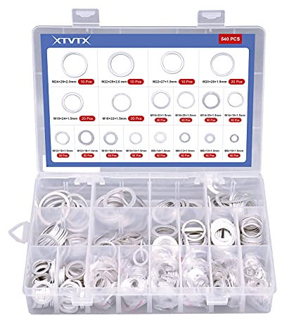 XTVTX Aluminium Ölablassdichtungen Set, 540-teilig in 10 Größen (M6-M24) – Dichtungsset für Motorrad, Auto & Kfz
