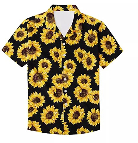 Cumagical Chemise hawaïenne décontractée à Manches Courtes pour Homme Imprimé Floral, Petit Tournesol, XXL