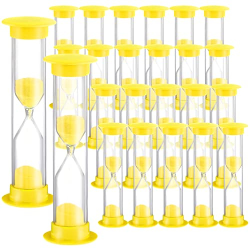 Geelin 24 Pcs 3 Minutes Sand Timer Kids 3 Mins Timer for Classroom Acrylic Covered Hourglass Clock Toothbrush Sand Timing Device for School