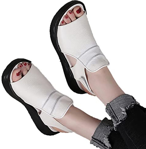 RZYW Sandali Donna Ortopedico Sandali con Zeppa Donna Estivi Comode Pelle Platform Sandalo Eleganti Strappo Plateau Scarpe con Tacco Wedges per Camminare,Bianca,39