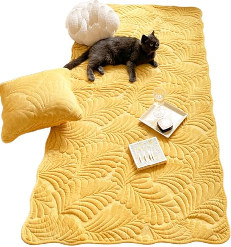 Reyox Teppich Waschbare Baumwolle, Teppiche Einfach Modern Deko für Wohnzimmer Schlafzimmer Kinderzimmer Blätter Gelb 70 x 150 cm