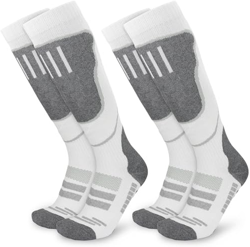 srclo Thermo-Skisocken für Damen, kniehoch, lang, gepolstert, warm, dick, Wintersocken für Skifahren, Snowboarden, violett, blau, 4-8 (weiß/weiß)