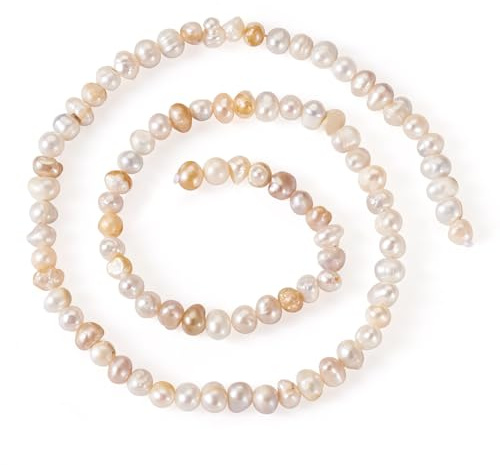 Beadthoven - 1 filo di perle d'acqua dolce coltivate in modo naturale, 3,5-6,5 x 3-4,5 mm, a forma di patata, colore conchiglia, perle per la realizzazione di collane, bracciali e gioielli, foro: 0,6