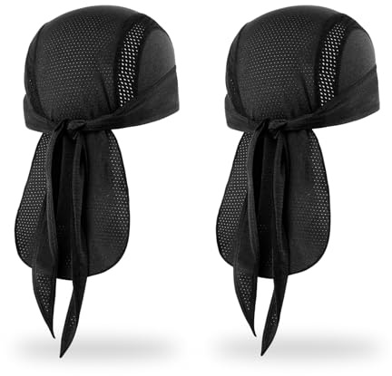 MELASA Mesh Do Rag Bandana Cap, gorro de calavera refrescante, forro de casco, trapos de rocío para el sudor, cubierta para la cabeza para ciclismo, motocicleta y correr, Negro y negro, Talla única