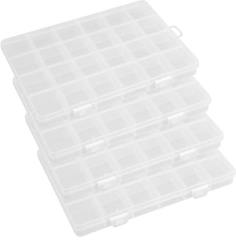 Litinliv Pack of 4 24 Grid Transparent Sorting Boxes for Small Items, Craft Storage Boxes with Compartments, Plastic Organiser Box, Earring Organizer Box, Bead Storage Box, for Small Accessories