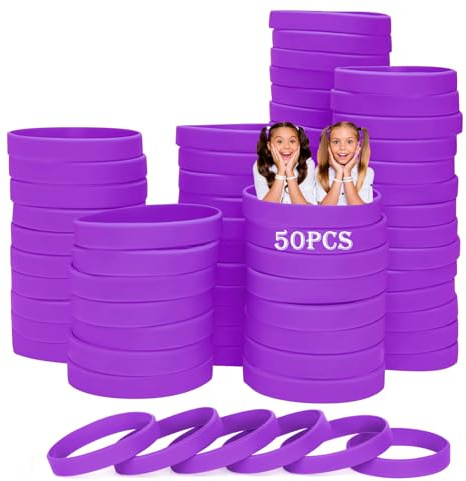 HONTIUS silikonarmband, 50 st lila gummiarmband tomma armband universellt armband set för barn tonåringar sport lämplig för 8-12 år