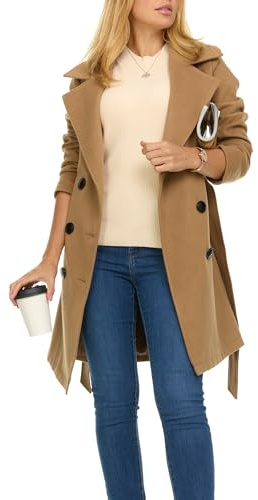 Steve Madden Trench Coat for Women – Double-Breasted Long Winter Faux Wool Coat