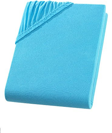 Spannbettlaken 140x200-160x200 cm - Jersey Spannbetttuch 100% Baumwolle - Komfort Bettlaken für Matratzen bis 25 cm Höhe, Spannbettlaken Farbe Türkis