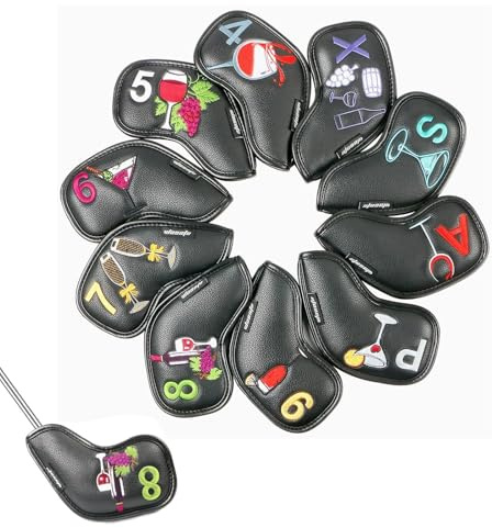 Juego de 10 fundas de hierro para palos de golf, impermeables, fundas de piel sintética con cuello largo para palos de golf estándar, fáciles de usar