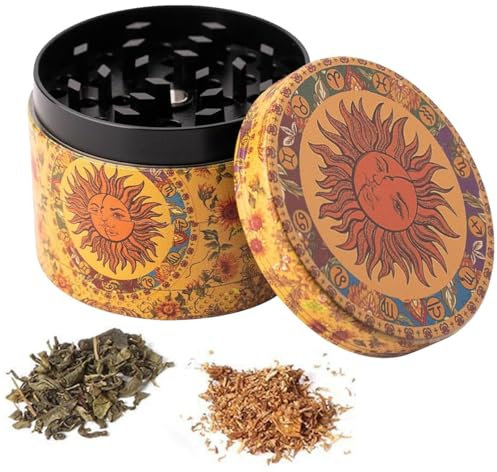 Frogetu 1 Pezzi Macinino Polline,4 in1 Polline Macinino,Macinino Erbe Vintage Sun,Macinino Erbe,Macinino Metallo,con Raschietto,Grinder per Polline Crusher,per Spezie,Erbe,Polline