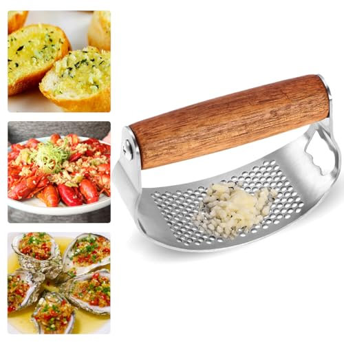 2025 Nuevo Prensa de ajos basculante, Prensa manual de ajo de acero inoxidable y picadora, cortador de ajo de jengibre Utensilio de cocina para un fácil manejo y limpieza (1 unidad)