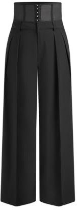 CIDER Wide Leg Pants Woman Business Casual Mid Waist Work Trousers Hook Bar Corset Belt Oversized Long Pants Black
