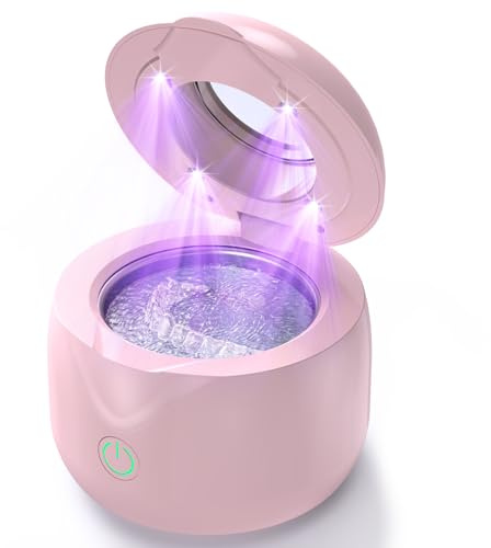 CXRUY Ultrasonic Retainer Cleaner - UV Dental Cleaning Pod Night Guard Cleaner for Dentures, Aligner, Braces, Toothbrush Heads, Jewelry (Pink)