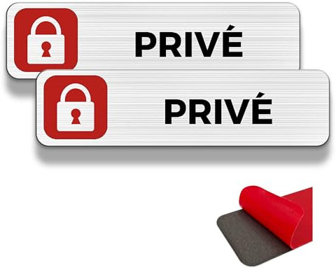 FloraVigo Plaque de porte privée, 2 panneaux de propriété privée, 19×5 cm, aluminium brossé, épaisseur 2 mm, intérieur/extérieur, étanche, avec autocollant (PRIVÉ)