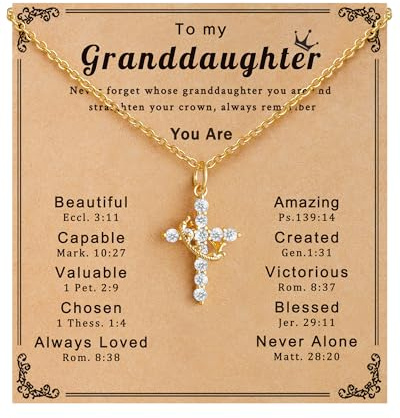 JOGDIAM Christmas Gifts for Teen Girls Granddaughter Cross Necklace Gifts from Grandma Gold Religious Christian Jewelry for Girls 8 10 12 14 16 Year Old Birthday Stocking Stuffers for Teen Girls Trendy Stuff