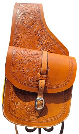 EQUIGEAR Horse Western Cowhide Leather Saddle Bag – Genuine Tooled Horse Trail Riding Bag AK96