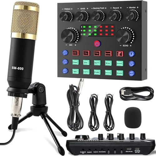 Kit de carte son, enregistrement avec microphone à condensateur, carte son en direct et bras de ciseaux à suspension de micro réglable, applicable à l'enregistrement et à la diffusion de karaoké