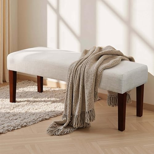 EOSVALO Banco tapizado Moderno para salón, Comedor con Asiento Acolchado y Patas de Madera Maciza, para Cocina, Interior y Pasillo (Blanco)