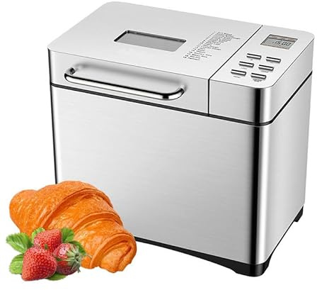 DSYYNAY Máquina de Pan de Acero Inoxidable, panificadora 17 en 1 de 2 Libras con dispensador de Frutos Secos, sartén de cerámica Antiadherente y Panel táctil Digital, 3 tamaños de Pan