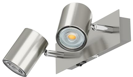 ledscom.de Väggspot WAIKA, tvålampig, med strömbrytare, matt rostfritt stål, inkl. GU10 LED (vit, 8,2W vardera, 1179lm, 33°)