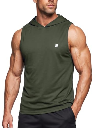 Men's Gym Hooded Tank Top Mesh Muscle Vest Bodybuilding Sleeveless Hoodie Workout Training Stringer Quick Dry Fitness Apparel for Weightlifting Running High Breathability Athletic Gear Deep Army M
