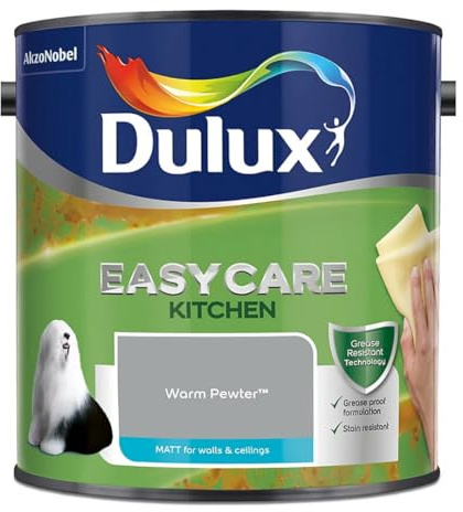 Warm Pewter Dulux Easycare Kitchen Matt Emulsion Paint 2.5L – Grease & Stain Resistant, Washable Matt Finish, Durable Interior Paint for Kitchen Walls & Ceilings