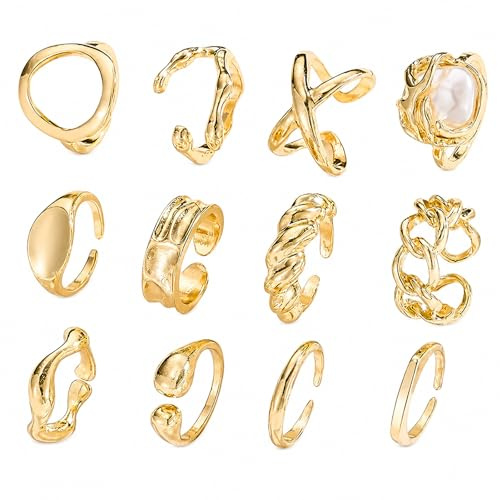 12 Pack Gold Chunky Knuckle Rings Set with Adjustable Design – Gift | Gold Chunky Knuckle Rings Set for Women, ideal for Parties, Daily Wear, lightweight with Adjustable Open Stacking Design