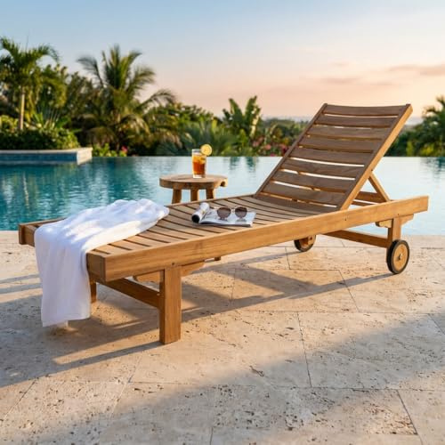 BS COM Lettino da giardino in legno di Teak - LEUCADIA Marrone