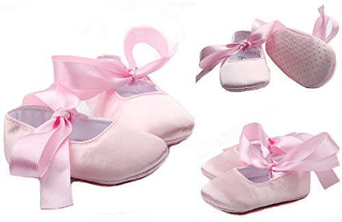 Brillabenny Ballerine da Culla Rosa Bimba NEONATA 0-6 Mesi Raso Seta Scarpe Battesimo Luxury Baby