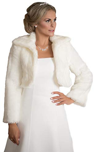 Unbekannt Bolero Cape Poncho Fell Pelz Bolero Stola Kunstpelz Brautjacke Ivory Creme Jacke Brautbolero (40)